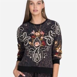 Johnny Was Black Floral Embroidered Sweatshirt